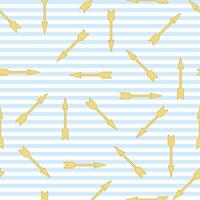 Seamless vector background in white and blue stripes with golden arrows. Arrows move randomly, marine pattern