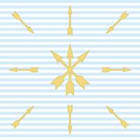 Seamless vector background in white and blue stripes with golden arrows. Symmetrical illustration on a marine theme.
