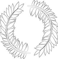 Vector contour isolated illustration of a wreath of twigs with leaves.
