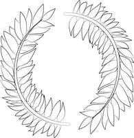 Vector contour isolated illustration of a wreath of twigs with leaves.