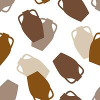Seamless vector pattern of clay jugs on a white background. Greek amphora pattern. Vector illustration