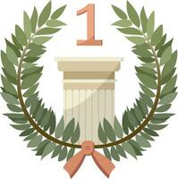 Leadership, winner, first place. A wreath of laurel leaves, a marble column and a red unit.Vector illustration of leadership, winner, first place. Wreath of laurel leaves, marble column vector