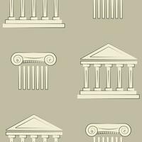 Seamless vector pattern of antique greek architecture on a brown background.Seamless vector pattern of antique greek architecture on a brown background.