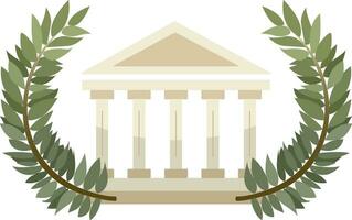 Illustration of a green laurel wreath and Greek architecture. Parthenon with marble columns.Illustration of a green laurel wreath and Greek architecture. Parthenon with marble columns. vector