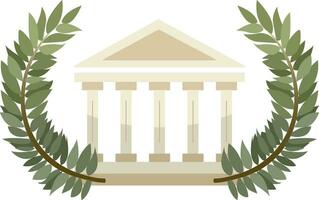 Illustration of a green laurel wreath and Greek architecture. Parthenon with marble columns.Illustration of a green laurel wreath and Greek architecture. Parthenon with marble columns. vector