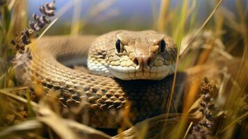 venenoso pradera serpiente de cascabel serpiente de cascabel ai generado foto