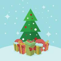 Cartoon Christmas Tree Vector With Snow and gifts