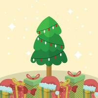 Vector Cartoon Christmas Tree With Snow and gifts