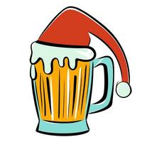 christmas graphic  mug of beer in santa hat on white background photo