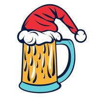 christmas graphic  mug of beer in santa hat on white background photo