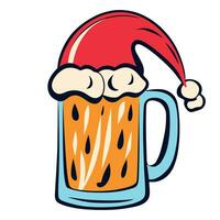 christmas graphic  mug of beer in santa hat on white background photo