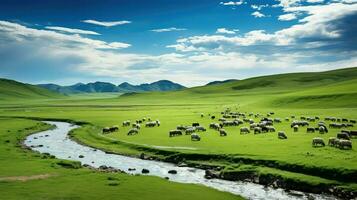 summer kazakh nomadic pastures ai generated photo