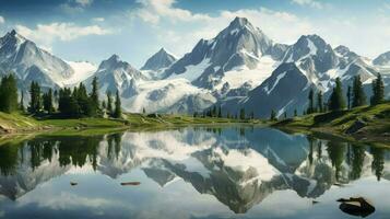 paisaje majestuoso Montañas Rocosas reflexiones ai generado foto