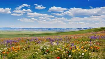 landscape steppe wildflower blooms ai generated photo