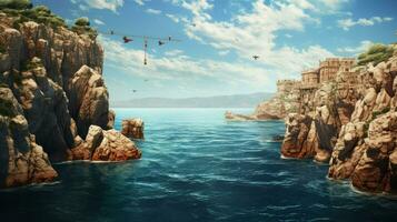 people mediterranean cliff diving ai generated photo
