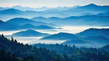bosque azul cresta montañas ai generado foto