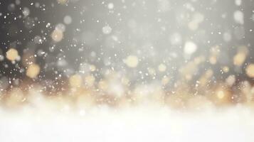 Abstract snow falling on blurred winter landscape background, for design and template, AI Generated photo