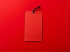 Blank empty price tag for sale promotion on red background, black friday concept, AI Generated photo