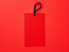 Blank empty price tag for sale promotion on red background, black friday concept, AI Generated photo