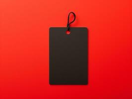 Blank empty price tag for sale promotion on red background, black friday concept, AI Generated photo