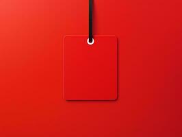 Blank empty price tag for sale promotion on red background, black friday concept, AI Generated photo