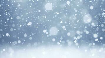 Abstract snow falling on blurred winter landscape background, for design and template, AI Generated photo