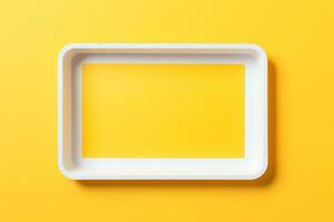 Blank empty plastic or paper tray mockup on yellow background, AI Generated photo