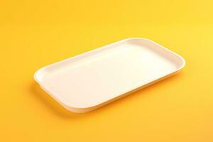 Blank empty plastic or paper tray mockup on yellow background, AI Generated photo