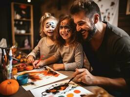 happy family painting and having fun in makeup costumes on a celebration of Halloween, AI Generated photo