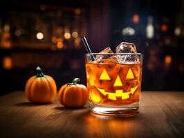 Halloween tasty cocktail drink in the party or club night bar, AI Generated photo