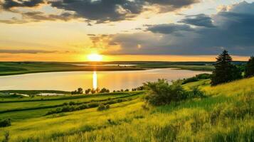 Canadá Saskatchewan pradera lagos ai generado foto