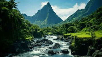 nature tahitian rainforest tropical ai generated photo