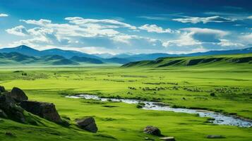 sunlight altai mountains steppe ai generated photo