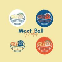 meetball with noodle and vegetable vector