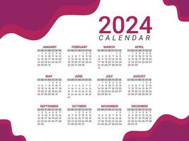 2024 annual calendar template design vector