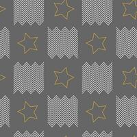 Abstract seamless pattern with zigzag and stars. Line vector illustration. Dark background with geometric shapes.