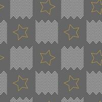 Abstract seamless pattern with zigzag and stars. Line vector illustration. Dark background with geometric shapes.