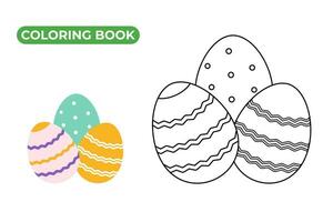 Easter Coloring Book. Vector illustration. Black and white linear drawing of Easter eggs with festive decorations. Holiday objects set.