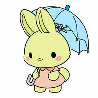 Cartoon style Rabbit holding an umbrella. Hand drawn Vector illustration.