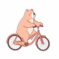 Cartoon style Bear riding a bicycle. Hand drawn Vector illustration.