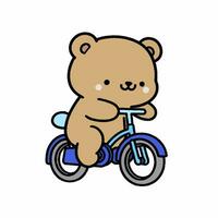 Cartoon style Bear riding a bicycle. Hand drawn Vector illustration.