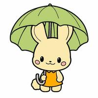 Cartoon style Rabbit holding an umbrella. Hand drawn Vector illustration.