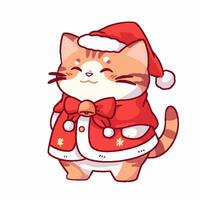 Cartoon style Cat wearing a Santa suit. Hand drawn Vector illustration.