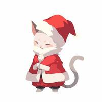 Cartoon style Cat wearing a Santa suit. Hand drawn Vector illustration.