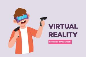 Happy people playing virtual game. Virtual game  concept. Colored flat vector illustration isolated.