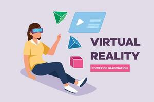 Happy people playing virtual game. Virtual game  concept. Colored flat vector illustration isolated.