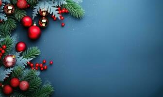 christmas frame border blue background AI Generated photo