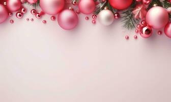 Navidad marco frontera ligero rosado antecedentes ai generado foto