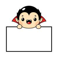 Cute And Kawaii Style Halloween Vampire Character With White Board vector