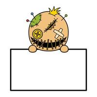 Cute And Kawaii Style Halloween Voodoo Doll Character With White Board vector